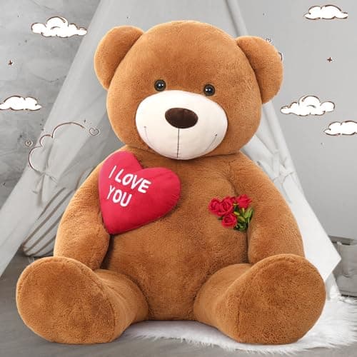 MaoGoLan Giant Teddy - I Love You Red Heart Big Dark Brown Stuffed Animal - Huge Valentines Teddy for GF,BF,Wife,Gift - Anniversary Birthday Gift