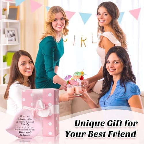 Friend Gifts for Women Birthday Unique - Friendships Imprinted in Our Hearts Never Be Diminished by Time and Distance- 4"x4" Ceramic Heart Decor, Gift for Friends Female Christmas
