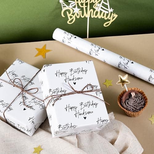 WRAPAHOLIC Birthday Wrapping Paper for Men - Mini Roll - 17 Inch x 16.5 Feet - Happy Birthday Handsome Design for Special Friend, Boyfriend, Husband