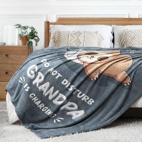 Funny Grandpa Gifts, Grandpa is Charging Sloth Blanket, Grandpas Birthday Gifts, Gift for Grandpas from Grandkids for Christmas Fathers Day, Soft Sloth Blanket for Grandfather 60" x 50"