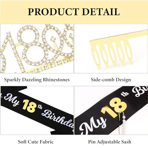 CAVETEE Gold Birthday Crown and Tiara for Women, Sash for Girls - Birthday Party Decoration