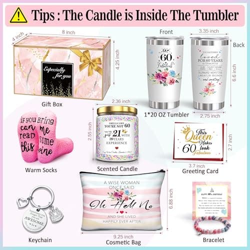 60th Birthday Gifts for Women,Happy 60th Birthday Gifts for Her Friends Mom Wife Sister Coworker,Tumblers Gifts Set for 60 Year Old Women,Funny 60 Birthday Gifts Ideas