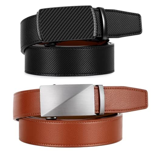 Zitahli Ratchet Belt for Men - 2 Packs Leather Mens belt For Gift Men Dress and Casual,Trim to Fit