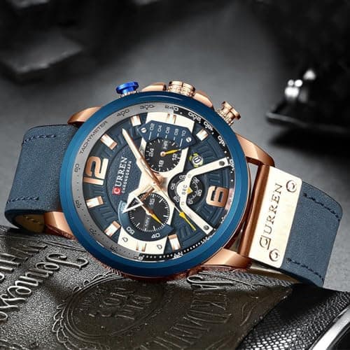 FANMIS Mens Luxury Watches Business Chronograph Dress Waterproof Leather Strap Analog Quartz Wrist Watch