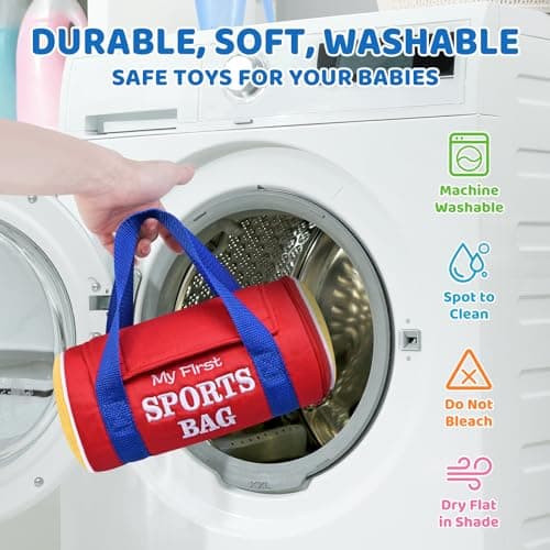 KMUYSL Baby Toys 0-12 Months, My First Sports Bag Plush Toy - 4 Sensory Balls Soft Toys with Crinkle, Rattles for 0-3-6-9-12 Month Newborn Infant, 1st Birthday for Babies Boys Girls Age 1