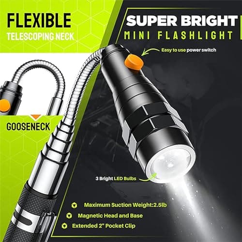 Telescoping Magnetic Pickup Tool Set, Inspection Mirror Telescoping, LED Flashlight, Cool Gadgets for Men, Gifts for Dad, Husband, Kids, Boyfriend, Magnet Stick