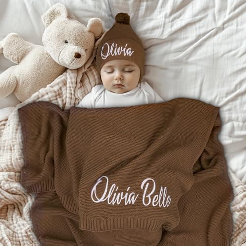 Personalized Baby Blanket, 100% Organic Certified Cotton, Customized Swaddle Blanket with Name, Receiving Blankets for Boys and Girls, Perfect Custom Gifts for Newborns, Kids and Baby Showers