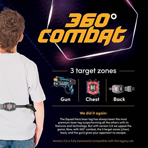 Squad Hero Rechargeable Laser Tag 360° Sensors + LCDs - Set of 4 - Easter Gift Ideas for Kids Teens and Adults Boys & Girls Family Fun - Cool Teenage Lazer Group Activity, Teen Gifts Ages 8+ Year Old