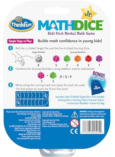 ThinkFun Math Dice Junior Game - Engaging Math Skills Builder | Perfect for Kids Aged 6+ | Aids in Mental Agility | Toy of The Year Nominee