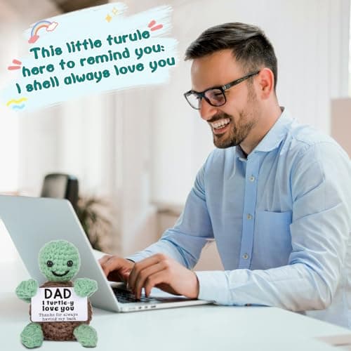 Mini Funny Turtle Dad Gifts from Daughter Son Wife, Birthday Gifts for Dad Father Daddy Presents, I Love You Small Cute Stuff Things, Handmade Emotional Positive Crochet Turtle