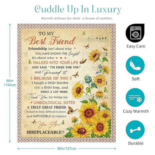 Best Friend Birthday Gifts for Women, Bestie Gifts for Women, Best Friends Blanket, Gift for Best Friend Woman, BFF Bestie Bday Presents Idea, to My Bestie Throw Blanket 60"X50"