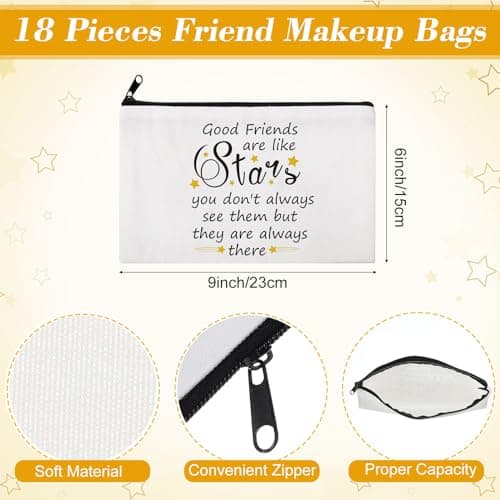 Paterr 24 Pcs Friend Gifts for Women Friendsgiving Makeup Bags Friendship Keychains Galentines Gifts Bulk Cosmetic Bags with Zipper for Roommate BFF Bestie Birthday Decorations(Star)