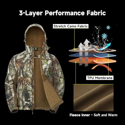 TIDEWE Hunting Clothes for Men with Fleece Lining, Safety Strap Compatible Water Resistant Silent Hunting Jacket and Pants