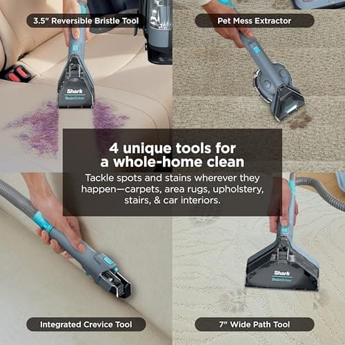 Shark StainStriker Portable Carpet Upholstery & Area Rug Cleaner, Bonus XL Tool & Full-Size Cleaning Solution, Stain & Odor Remover, Perfect for Car Interiors, 4 Cleaning Tools, Nordic Blue, PX202BRN