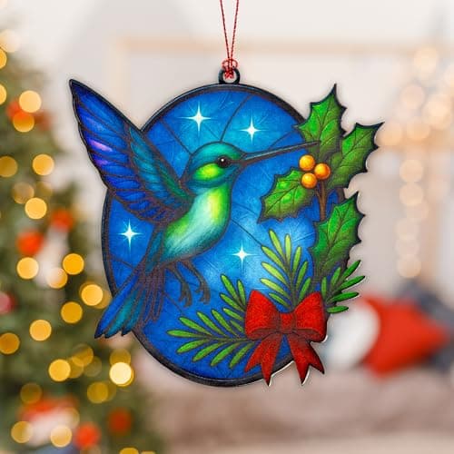 Christmas Ornaments 2025 – Hummingbird Suncatcher Window Hanging Decoration, Hummingbird Christmas Ornament for Holiday Tree, Unique Handmade Gift Idea, Beautiful Glass Style Ornament for Bird Lovers