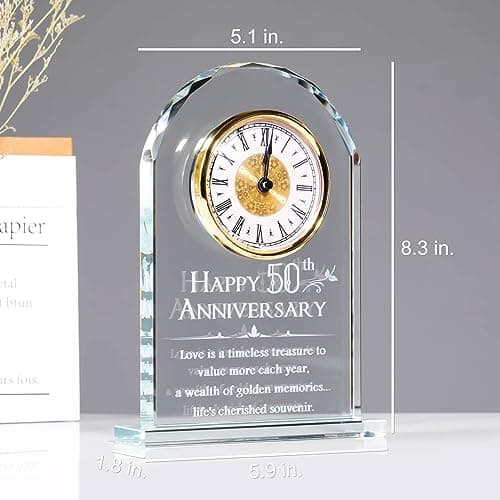 YWHL 50th Wedding Anniversary Quartz Clock Gifts for Parents, 50 Years Golden for Couple, Happy 50th Anniversary Decoration Gift for Her Him (Battery not Included)
