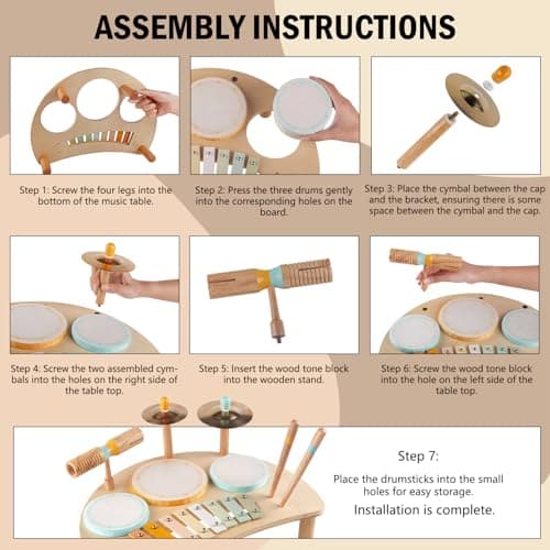 Toddlers Drum Set Toys for Toddlers 1-3,Baby Drum with Xylophone,Musical Instruments Toy, Kids Wooden Montessori Toys Birthday Gift for Boys Girls
