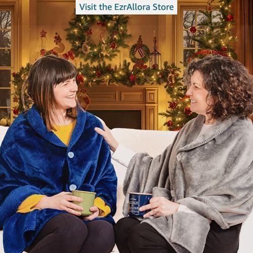 Premium Double Layer Poncho Blanket -No Sleeves Easy On Easy Off- Drape and Go Shawl Gift for Women Who Have Everything - Gifts for Grandma and Mom (Silver Grey)