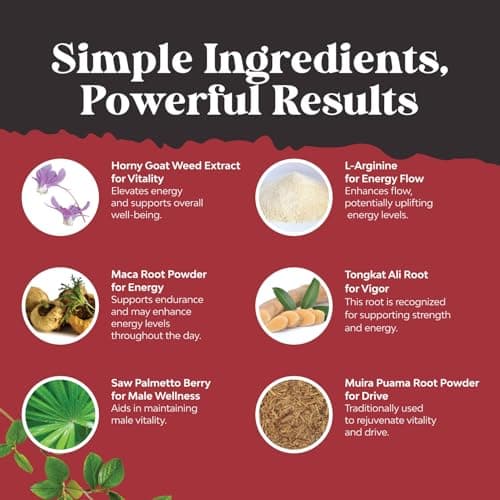 Horny Goat Weed for Men - Extra Strength Male Supplement with Black Maca Root, Tongkat Ali, Saw Palmetto & Panax Ginseng Extract for Stamina & Energy - 180 Capsules