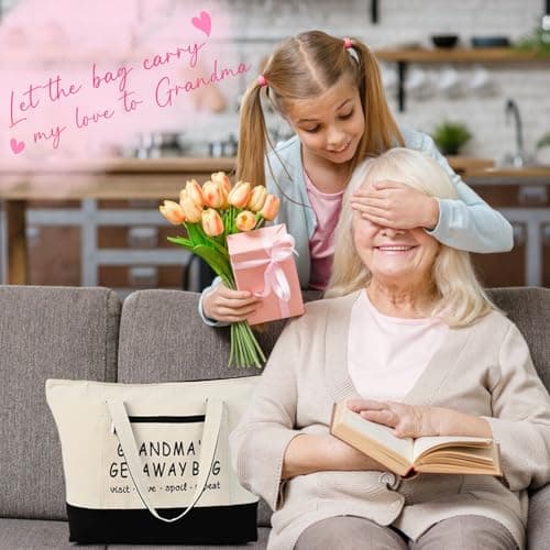 Grandma Brithday Canvas Tote Bag for Shopping Travel, Mothers day Gifts, Christmas Gifts for Grandma from Grandkids
