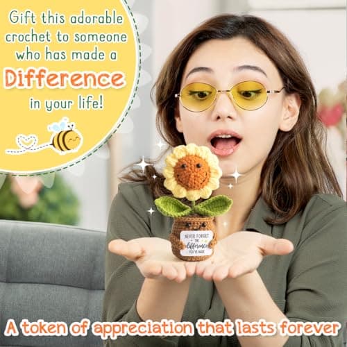 Christmas Thank You Gifts for Women, Nurse, Coworkers, Teacher, Boss, Retirement Farewell Going Away - Emotional Sunflower Support Crochet - Never Forget The Difference You Make Gifts
