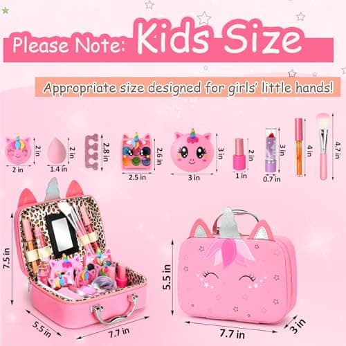 Heaning Kids Washable Makeup Girl Toys - Real Makeup Kit Kid Make up Set for Toddlers Children Princess Dress Up Christmas Birthday Gifts Toys for 3 4 5 6 7 8 9 10 11 12 Year Old Girls