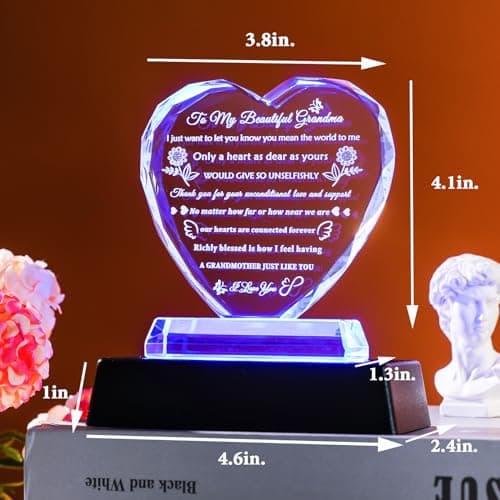 YWHL Gifts for Grandma from Granddaughter Grandson Great Grandma Birthday Gifts Crystal Keepsake with Colorful Light Base Best Gift Ideas for Grandmother on Christmas Mother's Day Valentines