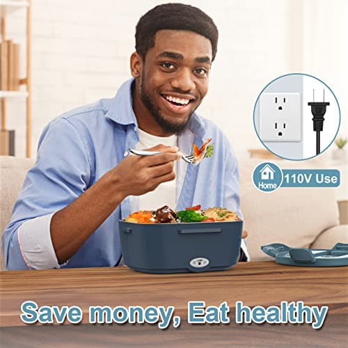 Electric Lunch Box Food Heater, 60-80W Heated Lunch Box for Adults, 12V 24V 110V Portable Food Warmer LunchBox for Car Truck Work with 304 Stainless Steel Container, Driver Trucker Gifts for Dad