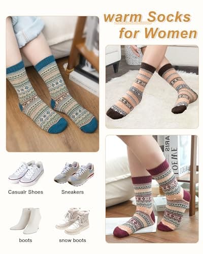 Senker Fashion Womens Wool Socks, Stocking Stuffers Gifts for Women Men Warm Soft Crew Boot Sock for Winter Hiking