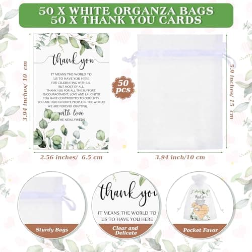 Wedding Favors for Guests Wood Heart Puzzle Keychains Thank You Cards Gift Bag Bridal Shower Souvenir Gifts(50 Sets)