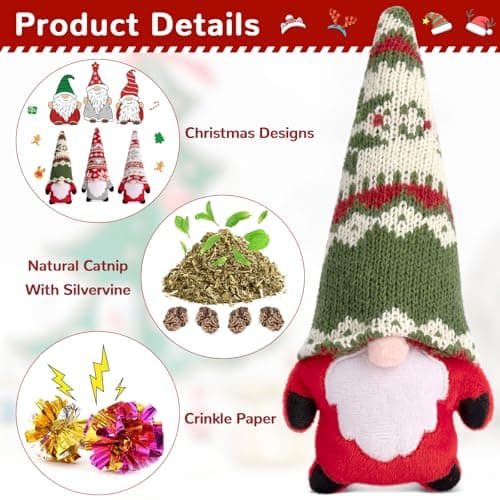 Retro Shaw Christmas Cat Toys, Xmas Catnip Toys for Indoor Kitten Kitty, Safe Kitten Teeth Cleaning Toy, Interactive Cat Chew Kitty Kicker Toy Santa Claus