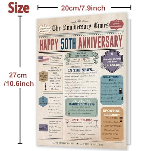 Best 50th Wedding Anniversary Card Gifts for Couple, Funny 50th Anniversary Decorations for Mom Dad, Golden Wedding Gift for Him Her