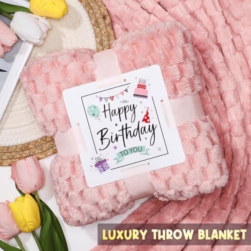 Birthday Gifts for Women Friendship, Unique Happy Birthday Gifts Basket for Mom Her Best Friend Sister Wife Girlfriend Coworker, Luxury Self Care Box Rose Relaxing Spa Gifts Set for Women with Blanket