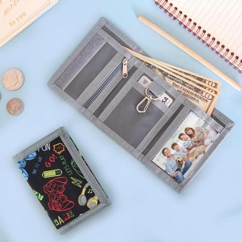 RFID Kids Wallet for Boys, Gamer Boys Wallet for Kids w/Coin Pocket, Video Game Toddler Wallet for Boys, Children Child Wallet Ages 4-5-6-7-8-9-10-11-12 for Christmas/Birthday Gifts, Joystick