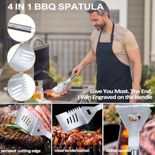 Step Dad Gifts, Fathers Day Step Dad Gifts from Step Daughter Heavy Duty Grilling Accessories Kit for Backyard BBQ, Thick Stainless Steel Grill Utensils with Non-Slip Handle Tool Grilling Gift for Man