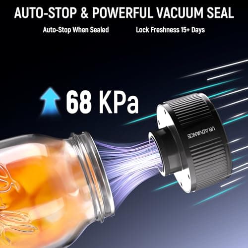 Upgraded 3-in-1 Electric Mason Jar Vacuum Sealer Kit for Jars, Bags, Food Savers & Containers | Auto-Stop Jar Sealer with 4-Hours Battery Life & One-Handed Operation for Dry Foods, Jams & Leftovers​