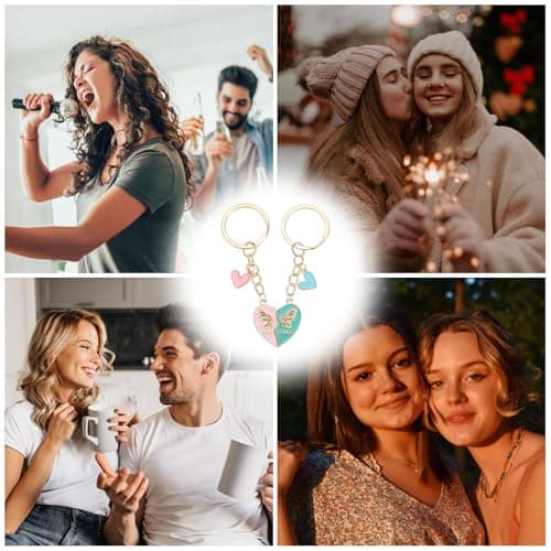 Ouligay 2 Pcs Heart Matching Keychains for Women,Best Friend Keychain,Best Friend Keyring,Long Distance Friendship Birthday Creative Gifts(Pink Bule)