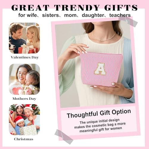 Christmas Gifts 2025 for Girls - Stocking Stuffers for Teen Girls Makeup Bag Set, 6 7 8 9 10 11 12 Year Girl Birthday Gift, Initial Travel Makeup Bags, Christmas Birthday Gifts for Girl