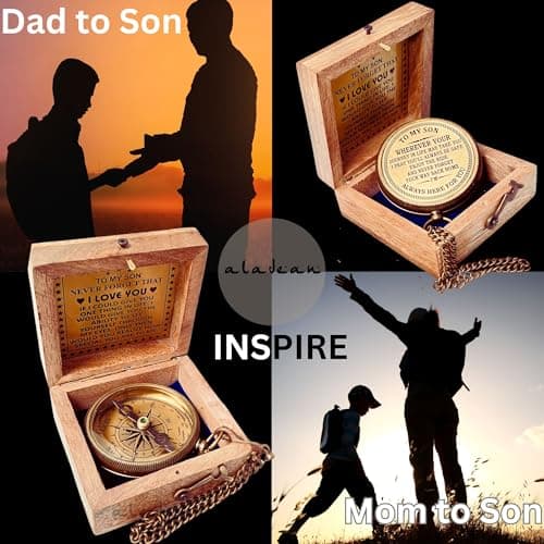 Gift for Son from Mom Dad | Engraved Compass 2" - Father to Son Gifts, Mom to Son Gifts for Graduation 2025, Birthday Baptism Confirmation Communion