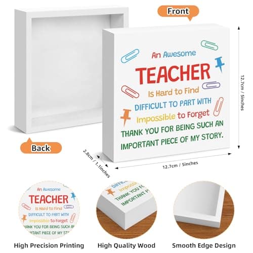 Teacher Appreciation Gifts for Women Men Wooden Box Sign Desk Decor End of Year Christmas Birthday Back to School Gifts for Preschool Kindergarten Teacher Elementary Educators Wooden Plaque