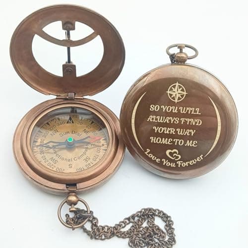 So You Can Always Find Your Way Back to Me - Personalized Sundial Compass - Luxury Gift - Anniversary Sundial Compass - Brass Compass Personalised Gifts for Men with Engraved Message, 3 inch