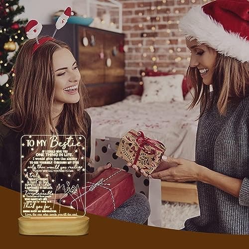 to My Bestie Gifts,3D Illusion Lamp I Love You Friends Night Light for Best Friend Sister Girls Women BFF Birthday Holiday Friendship Gift, Soft Warm White Colors LED Wooden Table Lamp