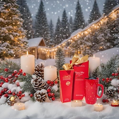 Travel Mug and Hot Cocoa Set, Includes Lindt Gourmet Hot Chocolate Mix and Ceramic Travel Tumbler with Lid in a Giftable Box, Great for Christmas