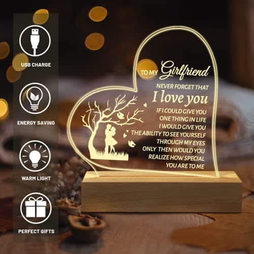 Hiipeenow Valentines Day Gifts for Girlfriend, to My Girlfriend Acrylic Engraved Night Light 15 * 19CM Presents, Birthday Anniversary Christmas Valentines Day Gifts for Girlfriend