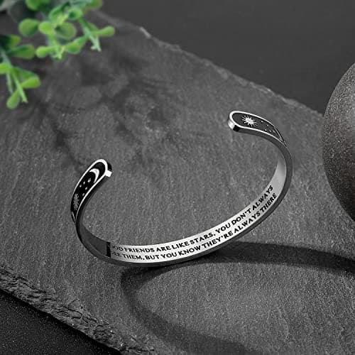 TONY & SANDY Inspirational Bracelets for Women Teen Girls Personalized Gifts for Daughter Granddaughter Mom Sister Friends Stainless Steel Engraved Cuff Birthday Easter Christmas