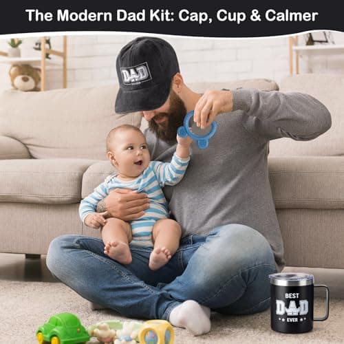 New Dad Gifts Box, 9 Pcs First Time Dad Gifts, Dad to Be Gifts for 1st Time with Tumbler Hat Onesie Socks Keychain for Baby Shower，Unique Kit for Soon to Be or Expecting Father