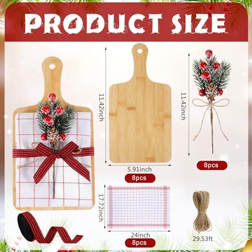 Amyhill 8 Set Christmas Kitchen Gifts Christmas Cutting Board Set with Red Berry Tea Towels Xmas Charcuterie Boards Cooking Housewarming Neighbor Gifts for Kitchen Holiday Party Decor