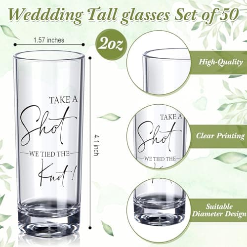 Sliner 50 Set Wedding Favors for Guests Bulk 2oz Acrylic Take a Shot We Tied the Knot Shot Glasses with Thank You Cards Organza Bags for Guest Souvenirs Wedding Gifts Newlyweds Bridal Shower Party