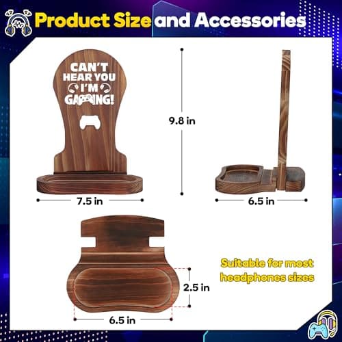 Slothoem-Gamer Gifts for Men Teenage Boy, Gamer Room Decor for Brother, Gaming Gifts for Son, Boyfriend, Husband, Gamer Room Accessories Stuff, Wooden Headset Stand - Can't Hear You I'm Gaming