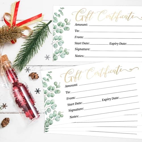 Ceiba Tree Blank Gift Certificates for Business 30 Pack Gold Foil Certificate Cards with Envelopes for Salon Restaurants Spa Birthday